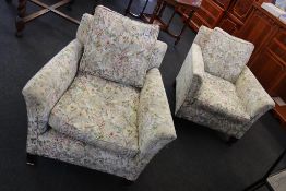 A pair of Edwardian easy chairs