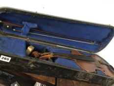 A violin and bow, in fitted hard case