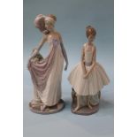 A Lladro figure of a lady in 1920's style dress and a Nao figure
