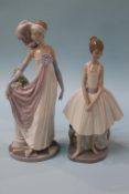A Lladro figure of a lady in 1920's style dress and a Nao figure