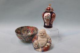 A Buddha and two pieces of Oriental china