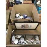 Two boxes of assorted china, to include Ringtons etc.