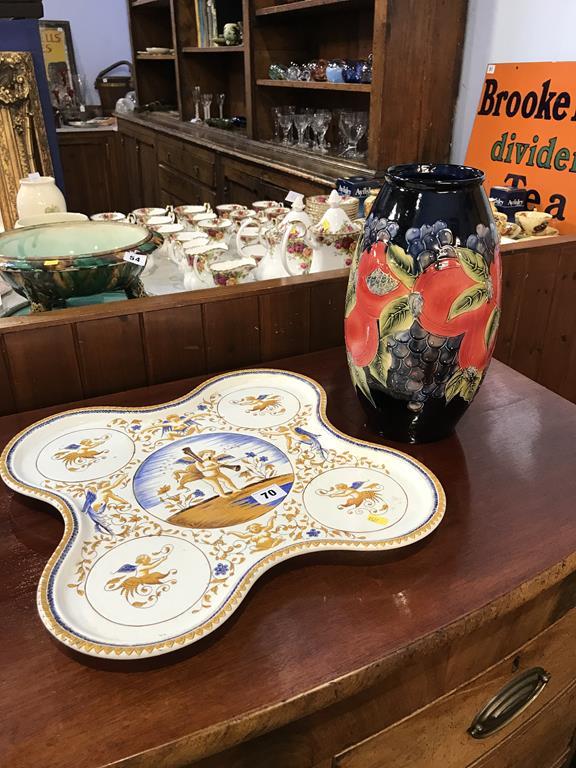 A Moorcroft style 'Pomegranate' pattern vase and a Continental plate