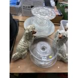 Cake stands, Staffordshire dogs and a mixing bowl