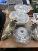 Cake stands, Staffordshire dogs and a mixing bowl