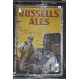 A large tinplate advertising sign, 'Russell's Ales'
