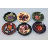 Six modern Moorcroft pin dishes