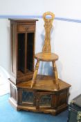 An oak Old Charm CD stand, spinning chair and a TV unit