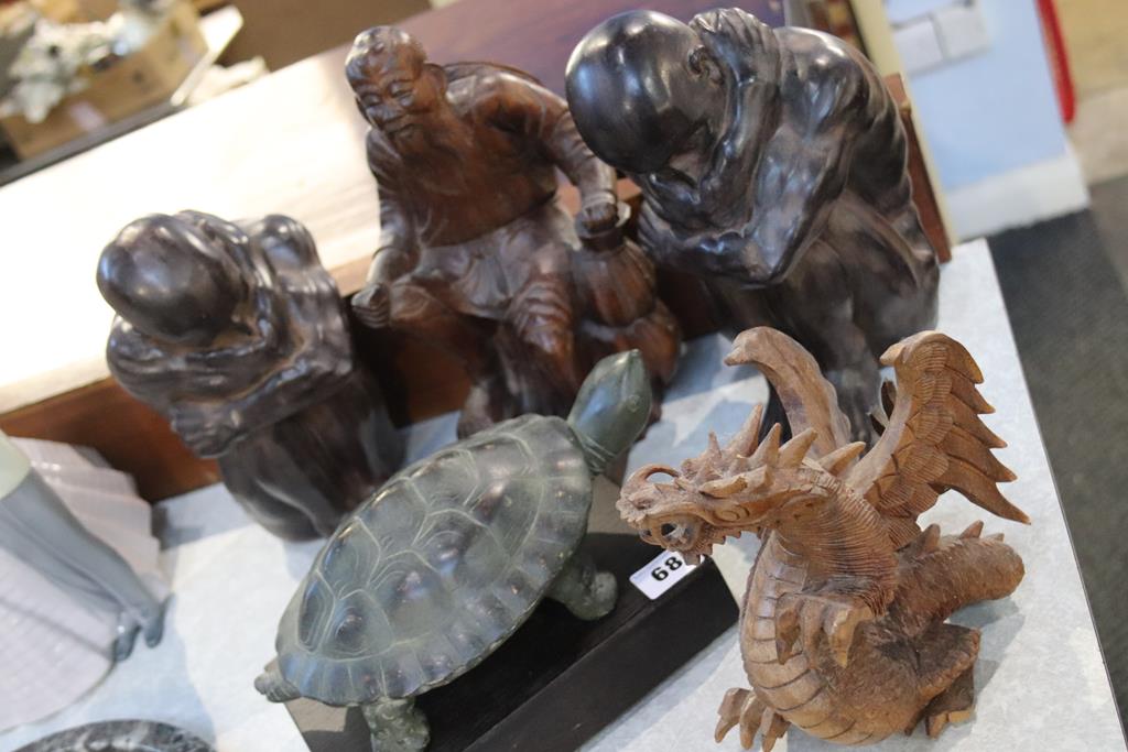 A quantity of carved wood figures and a turtle - Image 4 of 4
