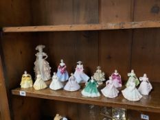 Thirteen various Coalport figures and one other