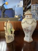 A Staffordshire figure of a Shepherd and a late 19th century octagonal shaped vase