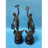 Pair of spelter figures, 34cm high