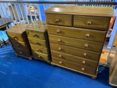 Three pine chests of drawers