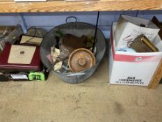 Shelf of assorted including a galvanised bath