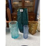 Four pieces of coloured glassware