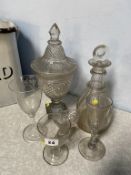 A cut glass confiture, three 19th century etched glasses etc.