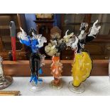 Three Murano glass dancing ladies, one etched G. Toffolo