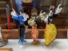 Three Murano glass dancing ladies, one etched G. Toffolo