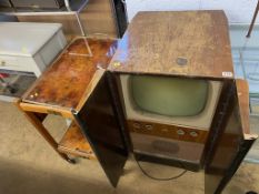 A walnut cased Television and tea trolley