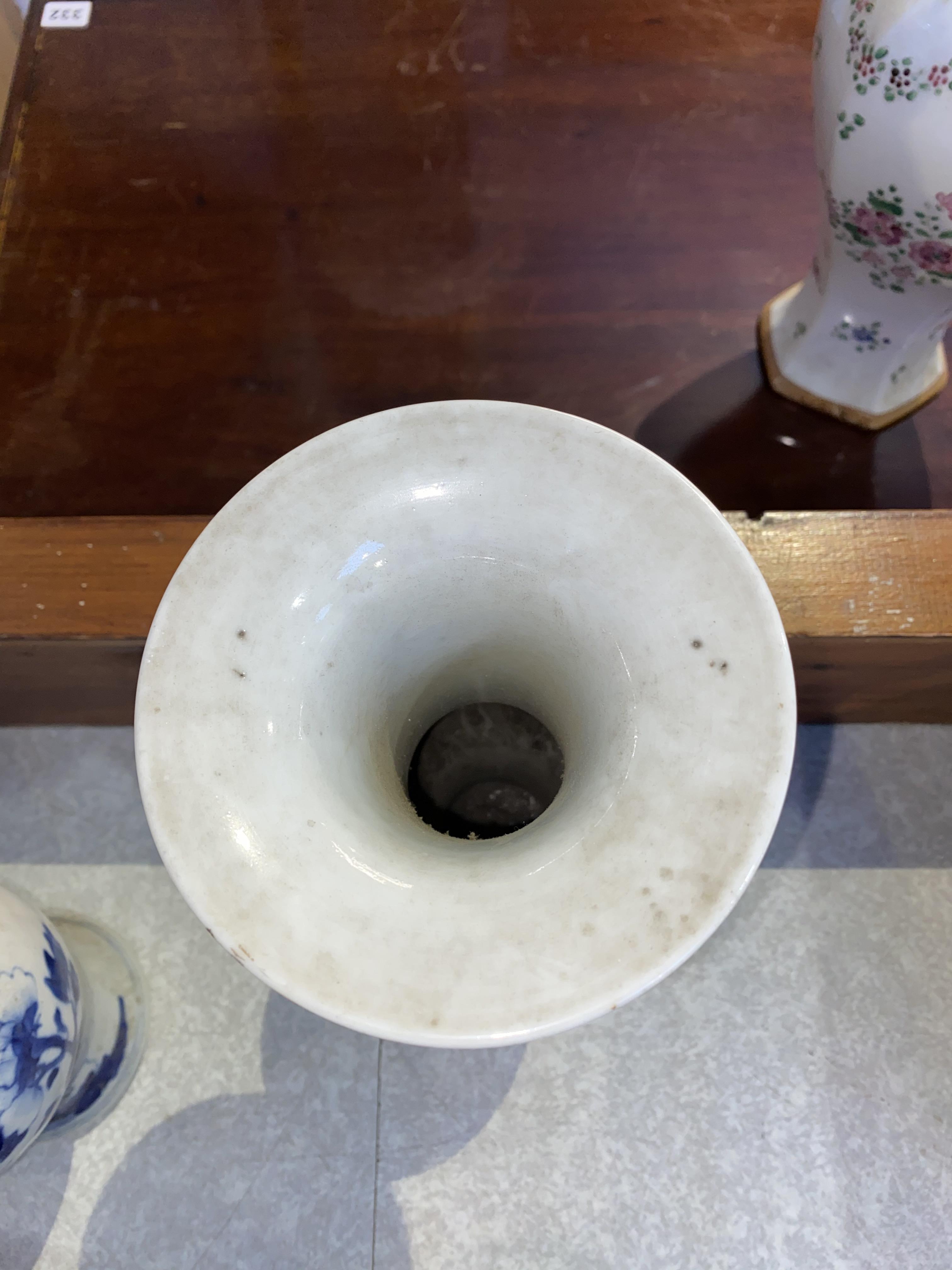 A Chinese blue and white baluster shaped vase, decorated with flowers and leaves, and an applied - Image 10 of 23