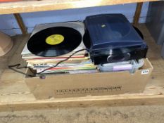 Various LPs and a record player