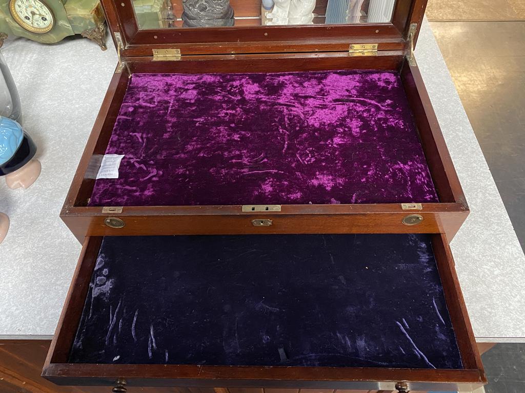 A small mahogany jewellery cabinet, with rising lid, below a short drawer, 57cm wide - Image 2 of 2