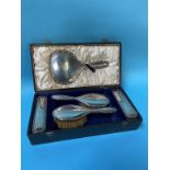 A cased five piece silver vanity set