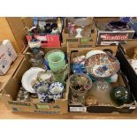 Two trays of assorted to include an Imari bowl, cut glass etc.