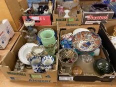 Two trays of assorted to include an Imari bowl, cut glass etc.