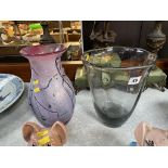 A pink coloured Hartley Wood glass vase and a lead coloured glass vase