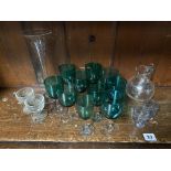 Collection of green bowled drinking glasses