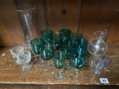 Collection of green bowled drinking glasses