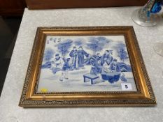 A modern Chinese blue and white porcelain plaque, 23cm x 30cm