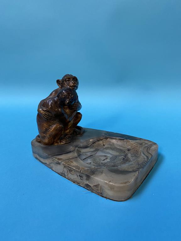 A Franz Bergmann style cold painted pair of Monkeys, mounted on a marble ashtray