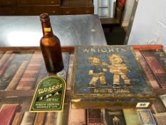 A Wrights biscuit tin, Westoe brewery bottle etc.
