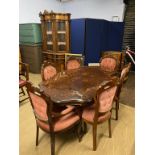 An Italian style side cabinet, table and six chairs