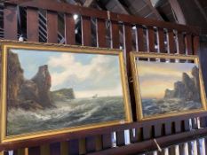 Pair, H Martin, oils, signed, 'Seascapes', 50 x 75cm