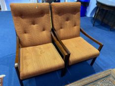 Pair of teak framed armchairs (frames only)