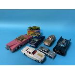 A Corgi Die Cast Man from Uncle Oldsmobile Super 88, The Saint Volvo P1800, Batmobile and James Bond