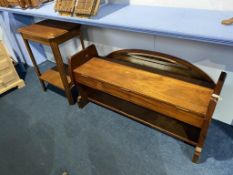 A long stool, oak occasional table and mirror