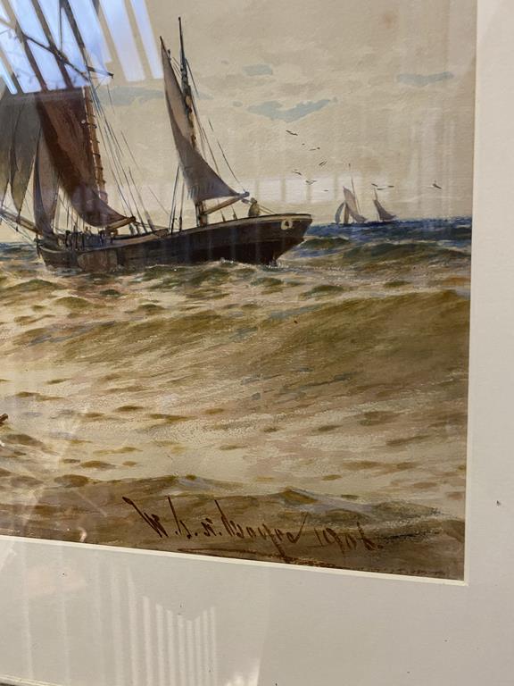 William Thomas Nichol Boyce (1857 - 1911), watercolour, signed, dated 1906, 'Sailing vessels at - Image 2 of 2