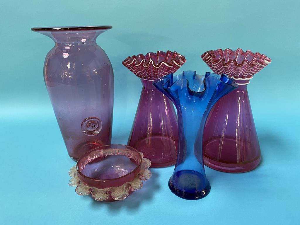 A quantity of coloured glassware