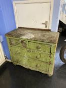A distressed Victorian green painted pine chest of drawers, 97cm wide