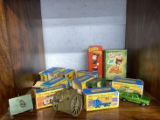 A collection of Matchbox Die Cast toy cars and two Cussons Disney Soaps