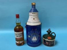 A bottle of Southern Comfort Original, a keg of Glenfiddich single malt whisky and a Bells Whisky