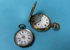 A Continental silver pocket watch and a plated pocket watch (2)