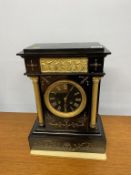 A Victorian slate mantel clock, with eight day movement, strike action and gilt decoration, 40cm