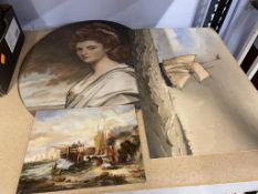 Print, oil on board and a watercolour 'Seascape'