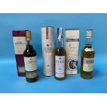 A bottle of Cragganmore whisky, a bottle of single malt Clynelish whisky and a bottle of Glen