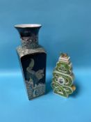 A Chinese vase on black ground and another Chinese lidded vase, 36cm and 24cm height
